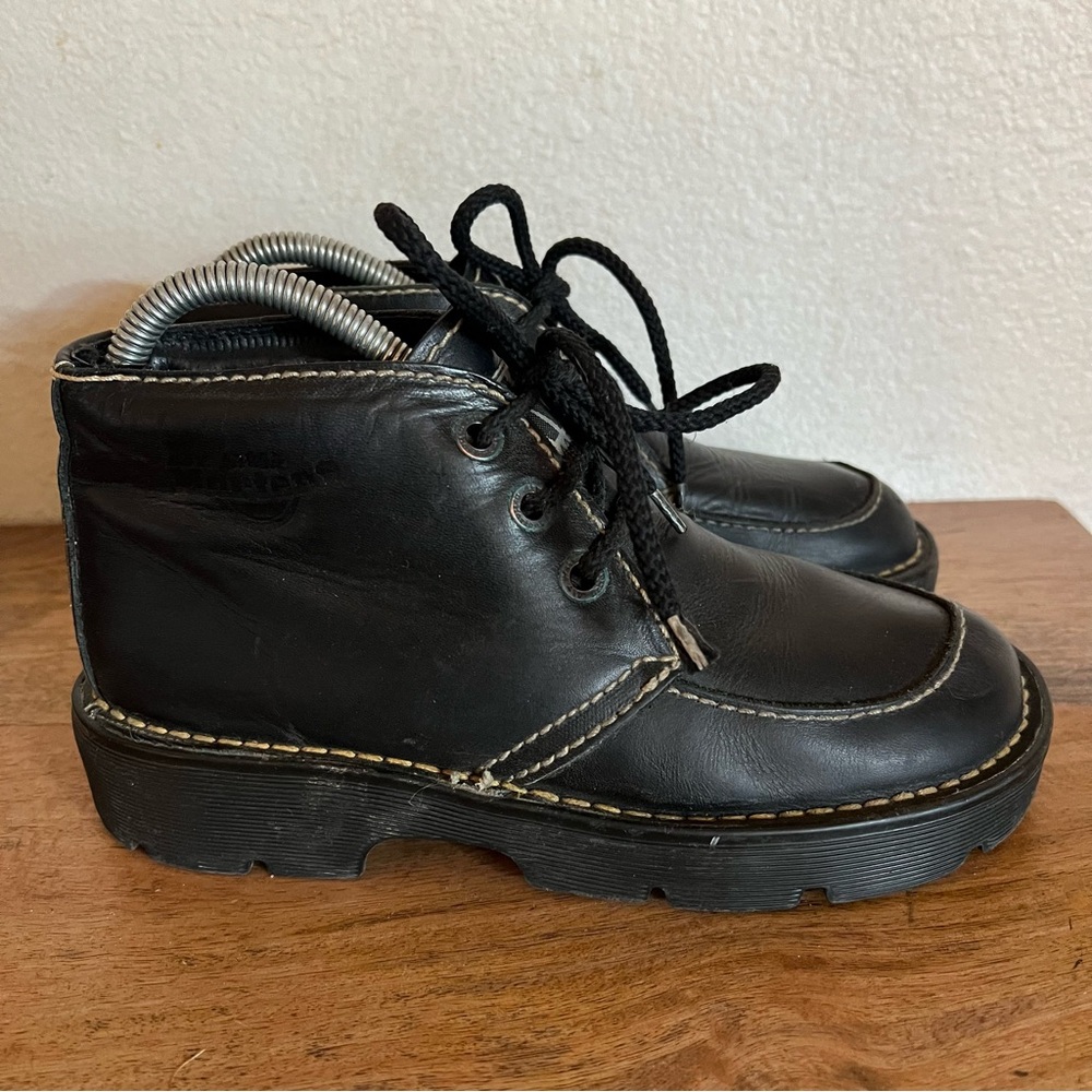 Dr Martens Vintage Black Leather Mid Ankle Moc Toe Chunky Boots 11102280 Uk 5